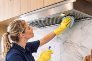 Professional deep cleaning service in London showing detailed kitchen sanitisation with white glove standards. Smart Clean Services